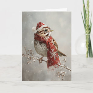 Cozy Christmas Sparrow Holiday Card