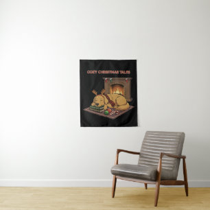 Cozy Christmas Tale Cute Sleeping Golden Retriev Tapestry