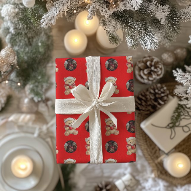 Cozy Christmas Teddy Bear Custom Photo Wrapping Paper (Creator Uploaded)