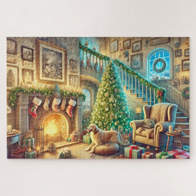 Cozy Christmas Time Festive Living Room Scene Jigsaw Puzzle (Horizontal)