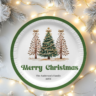 Cozy Christmas Tree Editable Custom Name Paper Plates