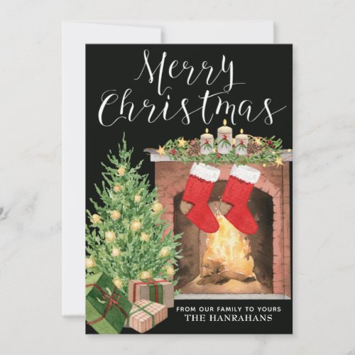 Cozy Christmas Tree Fireplace Custom Holiday Card
