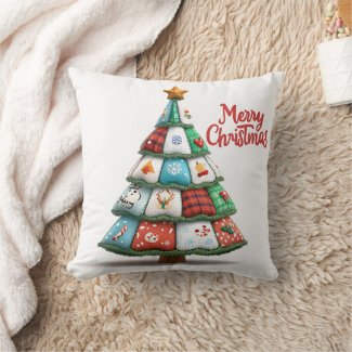 🎁 Cozy Christmas Tree Patchwork Throw Pillow 🎄