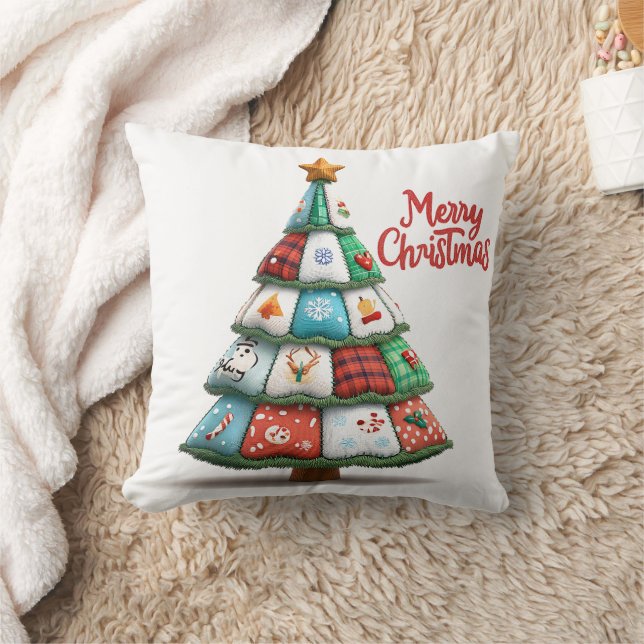 🎁 Cozy Christmas Tree Patchwork Throw Pillow 🎄 (Blanket)