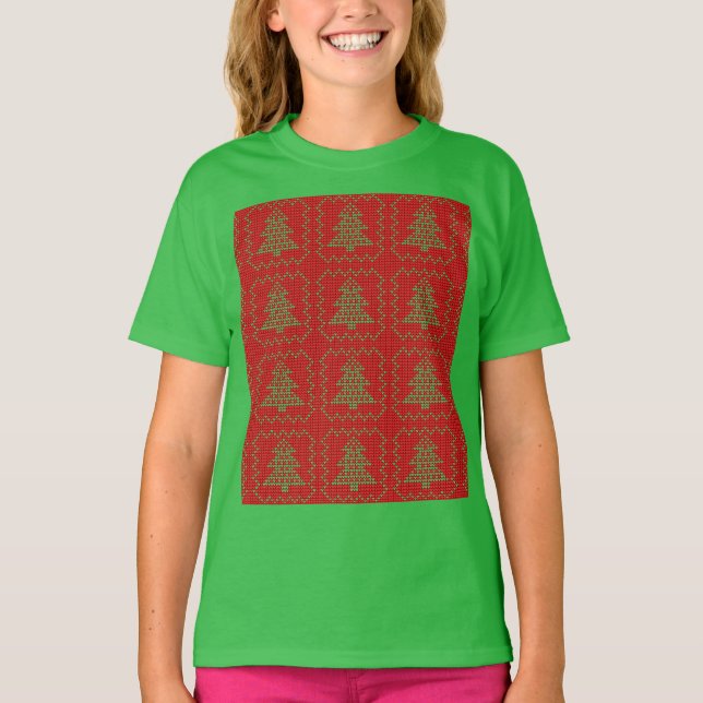 Cozy Christmas tree ugly sweater checkered pattern (Front)