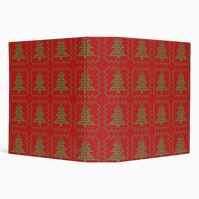 Cozy Christmas tree ugly sweater checkered pattern 3 Ring Binder (Background)
