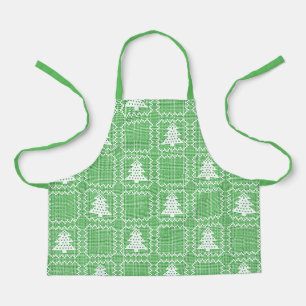 Cozy Christmas tree ugly sweater checkered pattern Apron