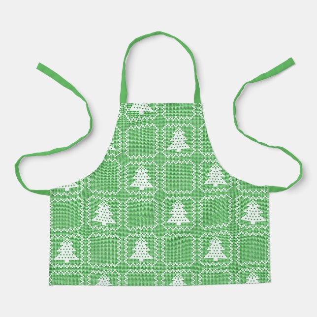 Cozy Christmas tree ugly sweater checkered pattern Apron (Front)