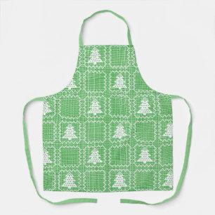 Cozy Christmas tree ugly sweater checkered pattern Apron