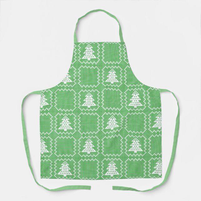 Cozy Christmas tree ugly sweater checkered pattern Apron (Front)