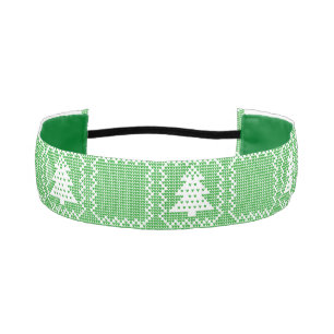 Cozy Christmas tree ugly sweater checkered pattern Athletic Headband