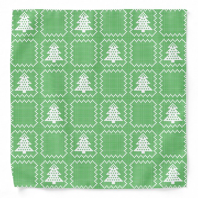 Cozy Christmas tree ugly sweater checkered pattern Bandana (Front)