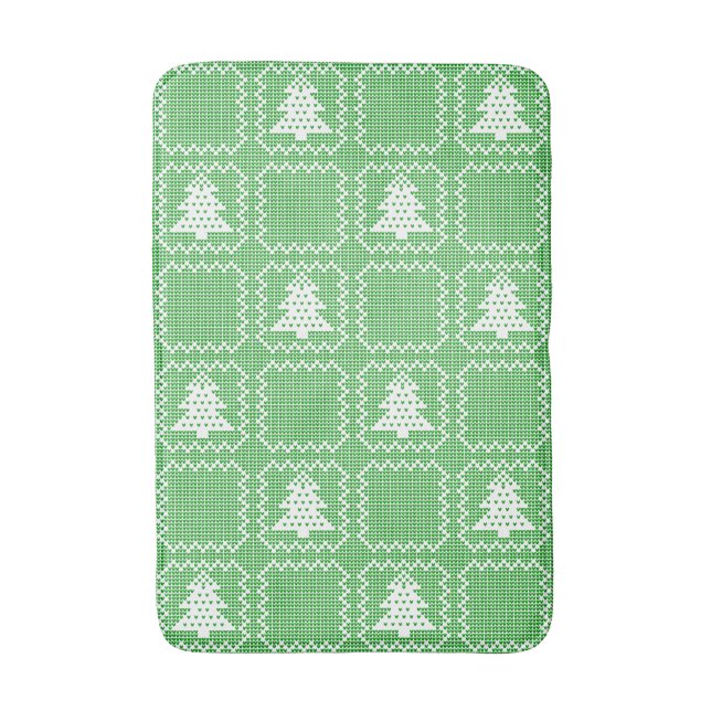 Cozy Christmas tree ugly sweater checkered pattern Bath Mat (Front Vertical)