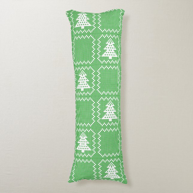 Cozy Christmas tree ugly sweater checkered pattern Body Pillow (Front Vertical)