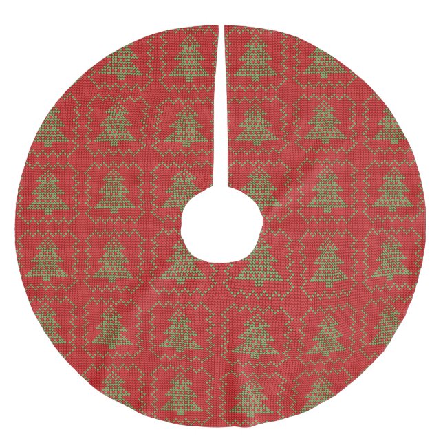 Cozy Christmas tree ugly sweater checkered pattern Brushed Polyester Tree Skirt (Front)