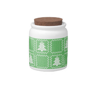 Cozy Christmas tree ugly sweater checkered pattern Candy Jar