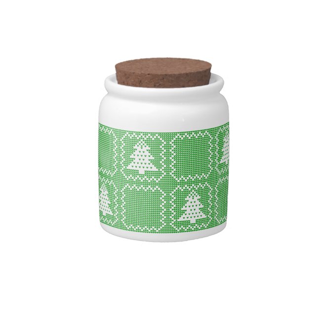 Cozy Christmas tree ugly sweater checkered pattern Candy Jar (Front)