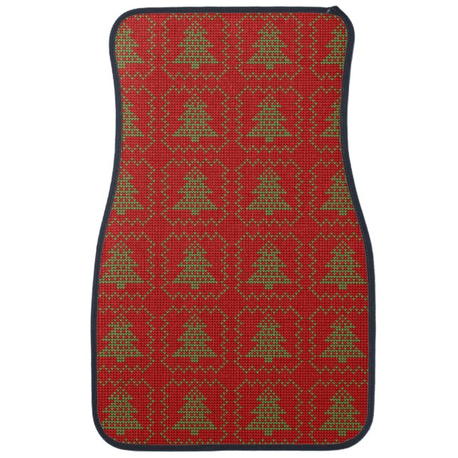 Cozy Christmas tree ugly sweater checkered pattern Car Floor Mat (Front)