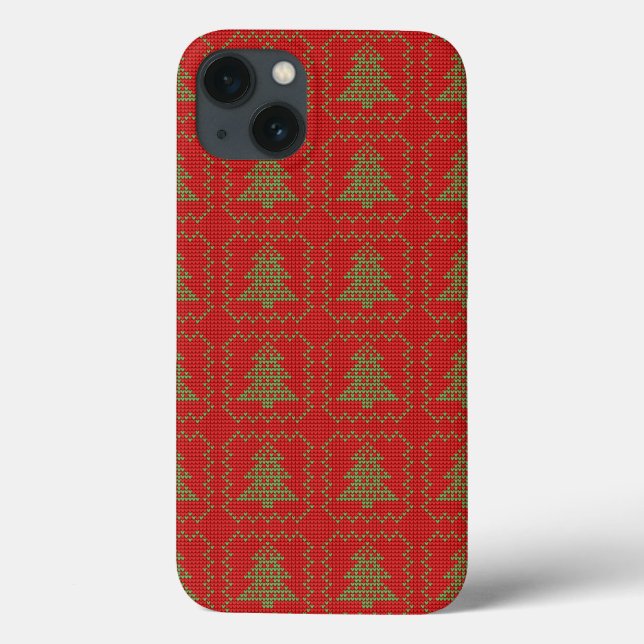 Cozy Christmas tree ugly sweater checkered pattern Case-Mate iPhone Case (Back)