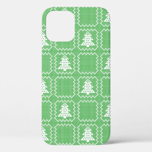 Cozy Christmas tree ugly sweater checkered pattern iPhone 12 Case