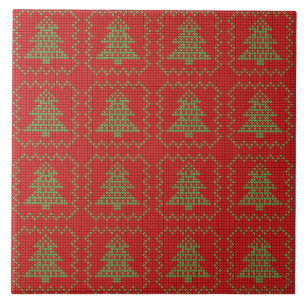 Cozy Christmas tree ugly sweater checkered pattern Ceramic Tile