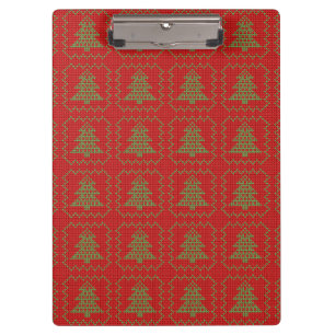 Cozy Christmas tree ugly sweater checkered pattern Clipboard