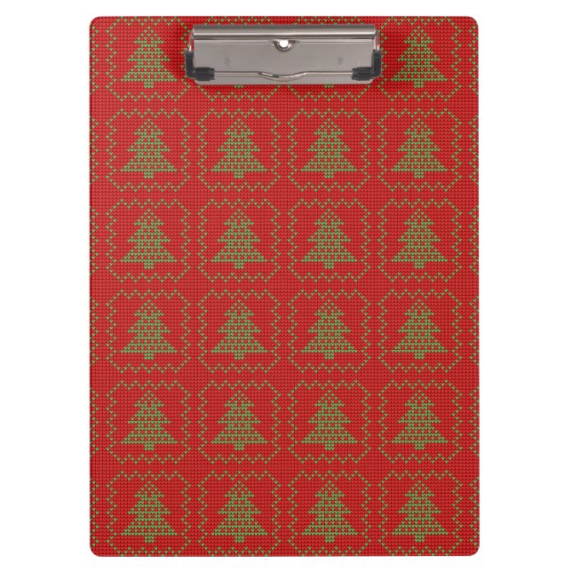 Cozy Christmas tree ugly sweater checkered pattern Clipboard (Front)