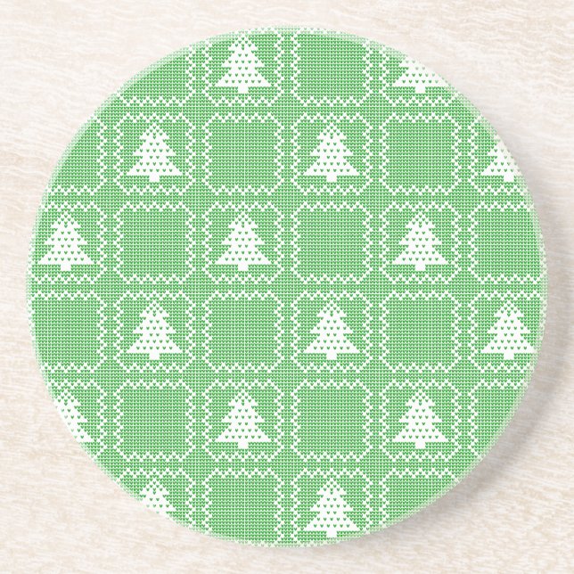 Cozy Christmas tree ugly sweater checkered pattern Coaster (Front)