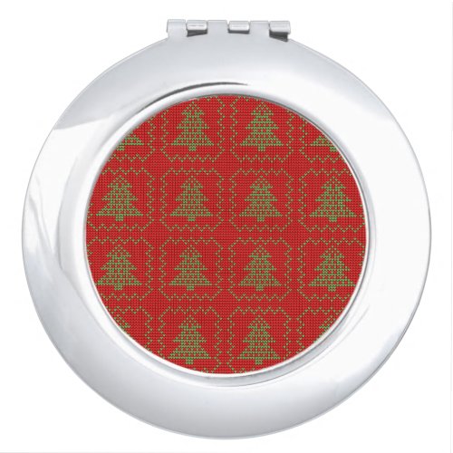 Cozy Christmas tree ugly sweater checkered pattern Compact Mirror