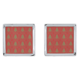 Cozy Christmas tree ugly sweater checkered pattern Cufflinks