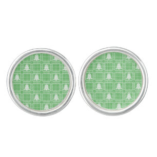 Cozy Christmas tree ugly sweater checkered pattern Cufflinks