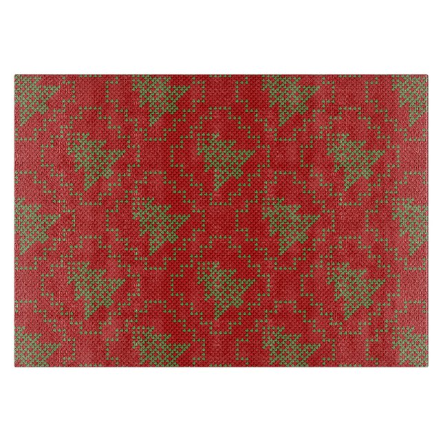 Cozy Christmas tree ugly sweater checkered pattern Cutting Board (Front)