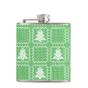 Cozy Christmas tree ugly sweater checkered pattern Flask
