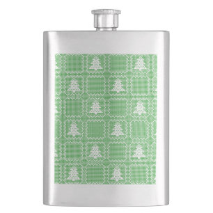 Cozy Christmas tree ugly sweater checkered pattern Flask