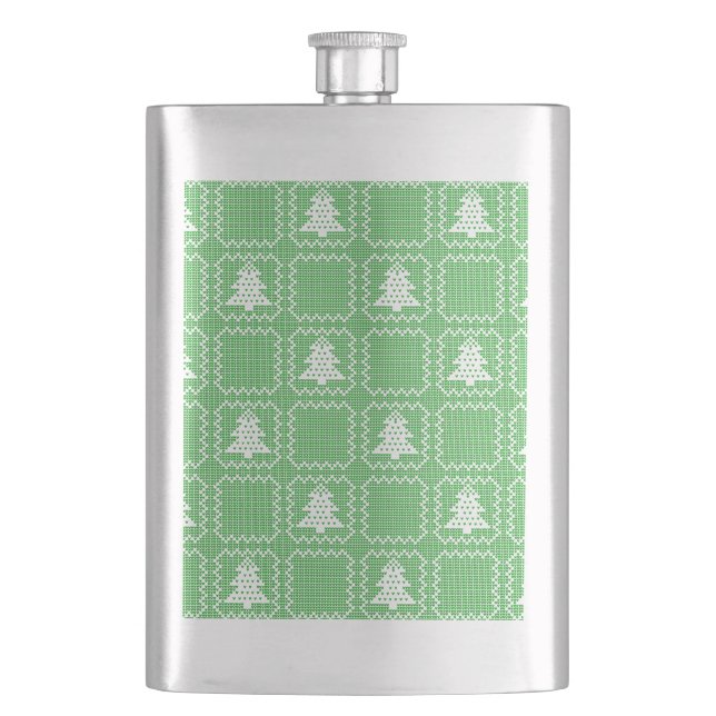 Cozy Christmas tree ugly sweater checkered pattern Flask (Front)