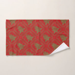 Cozy Christmas tree ugly sweater checkered pattern Hand Towel