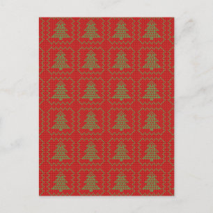 Cozy Christmas tree ugly sweater checkered pattern Holiday Postcard