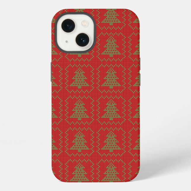 Cozy Christmas tree ugly sweater checkered pattern Iphone Case (Back)