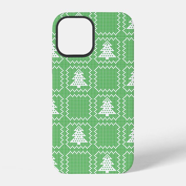 Cozy Christmas tree ugly sweater checkered pattern Iphone Case (Back)