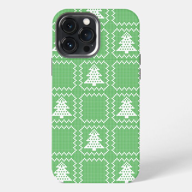 Cozy Christmas tree ugly sweater checkered pattern Iphone Case (Back)
