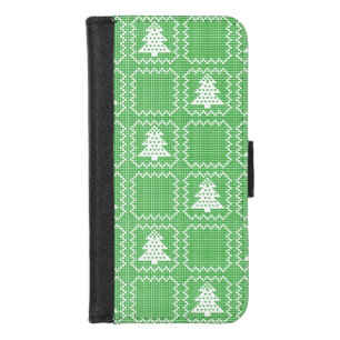 Cozy Christmas tree ugly sweater checkered pattern iPhone 8/7 Wallet Case