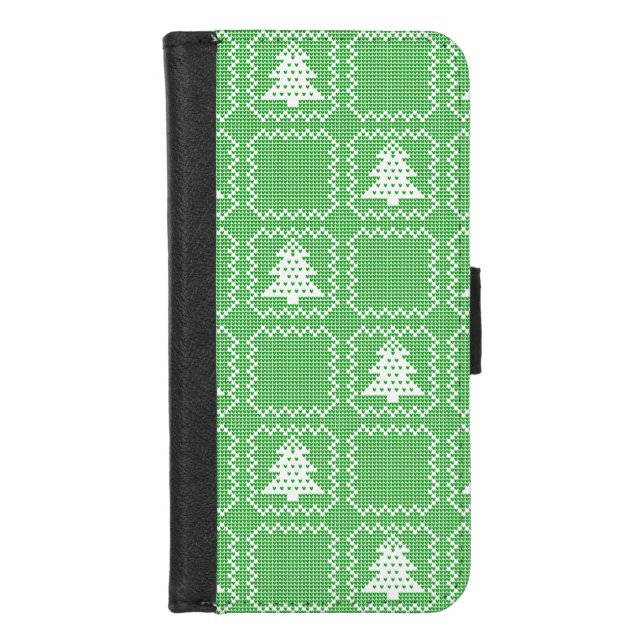 Cozy Christmas tree ugly sweater checkered pattern iPhone Wallet Case (Front)