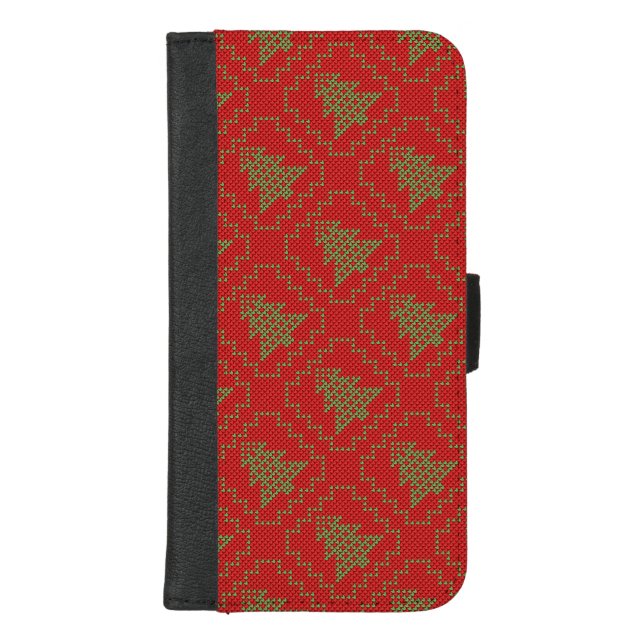 Cozy Christmas tree ugly sweater checkered pattern iPhone Wallet Case (Front)