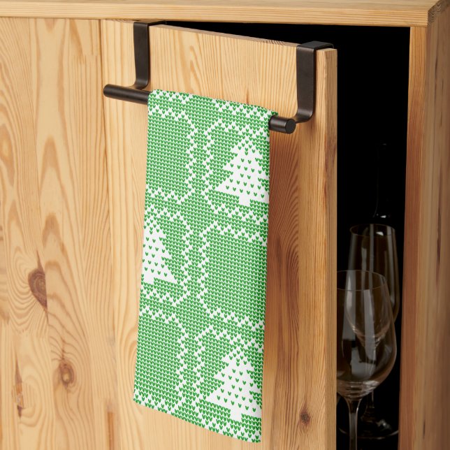 Cozy Christmas tree ugly sweater checkered pattern Kitchen Towel (Thirds Fold)