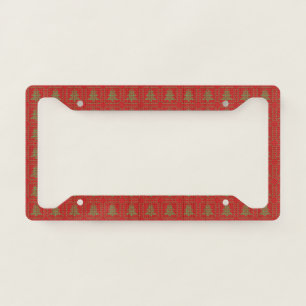 Cozy Christmas tree ugly sweater checkered pattern License Plate Frame