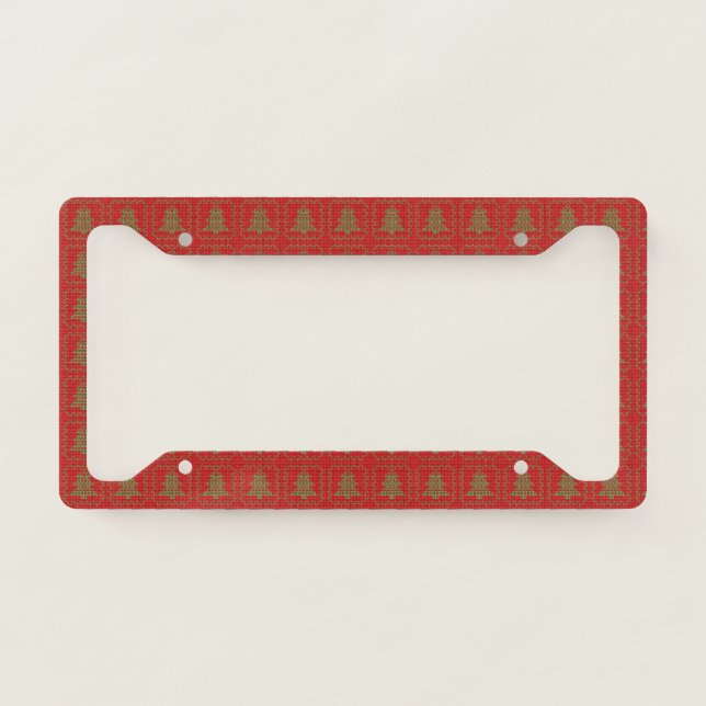Cozy Christmas tree ugly sweater checkered pattern License Plate Frame (Front)