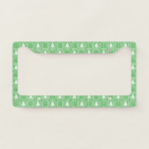 Cozy Christmas tree ugly sweater checkered pattern License Plate Frame