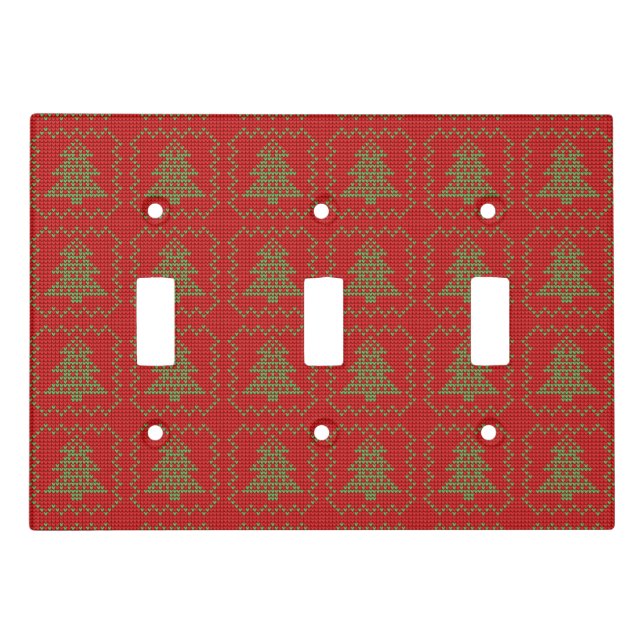 Cozy Christmas tree ugly sweater checkered pattern Light Switch Cover (Front)