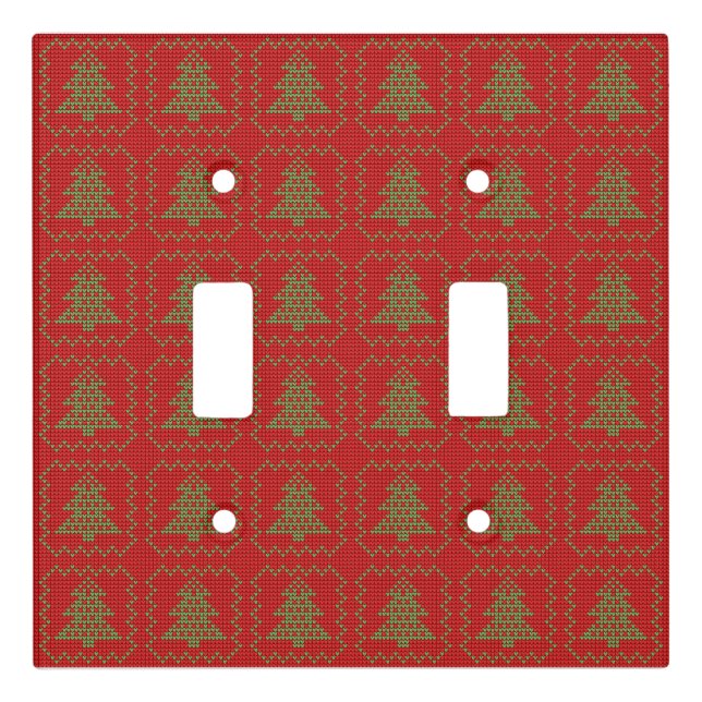 Cozy Christmas tree ugly sweater checkered pattern Light Switch Cover (Front)