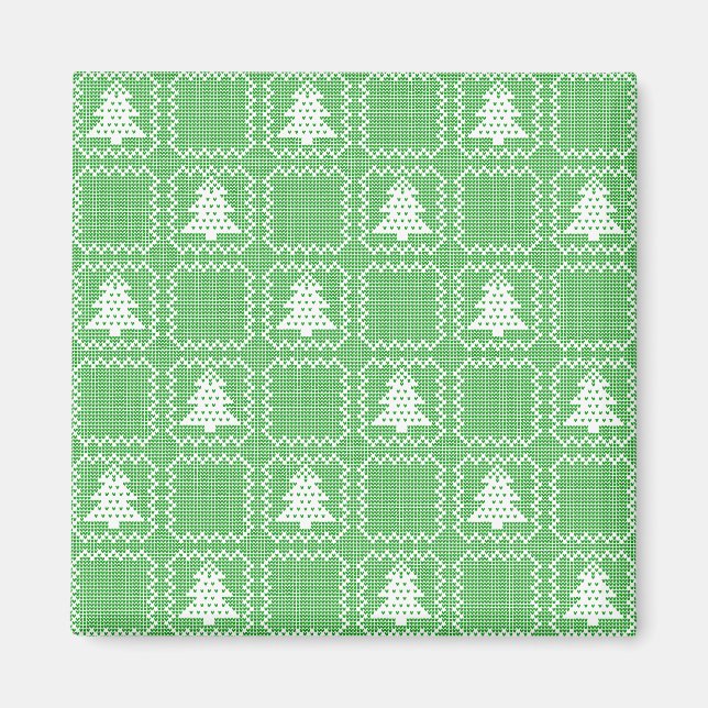 Cozy Christmas tree ugly sweater checkered pattern Magnet (Front)